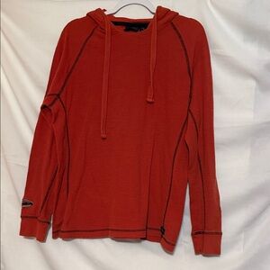 Orange Hooded Henley shirt with Black Stitching logo in hood XL